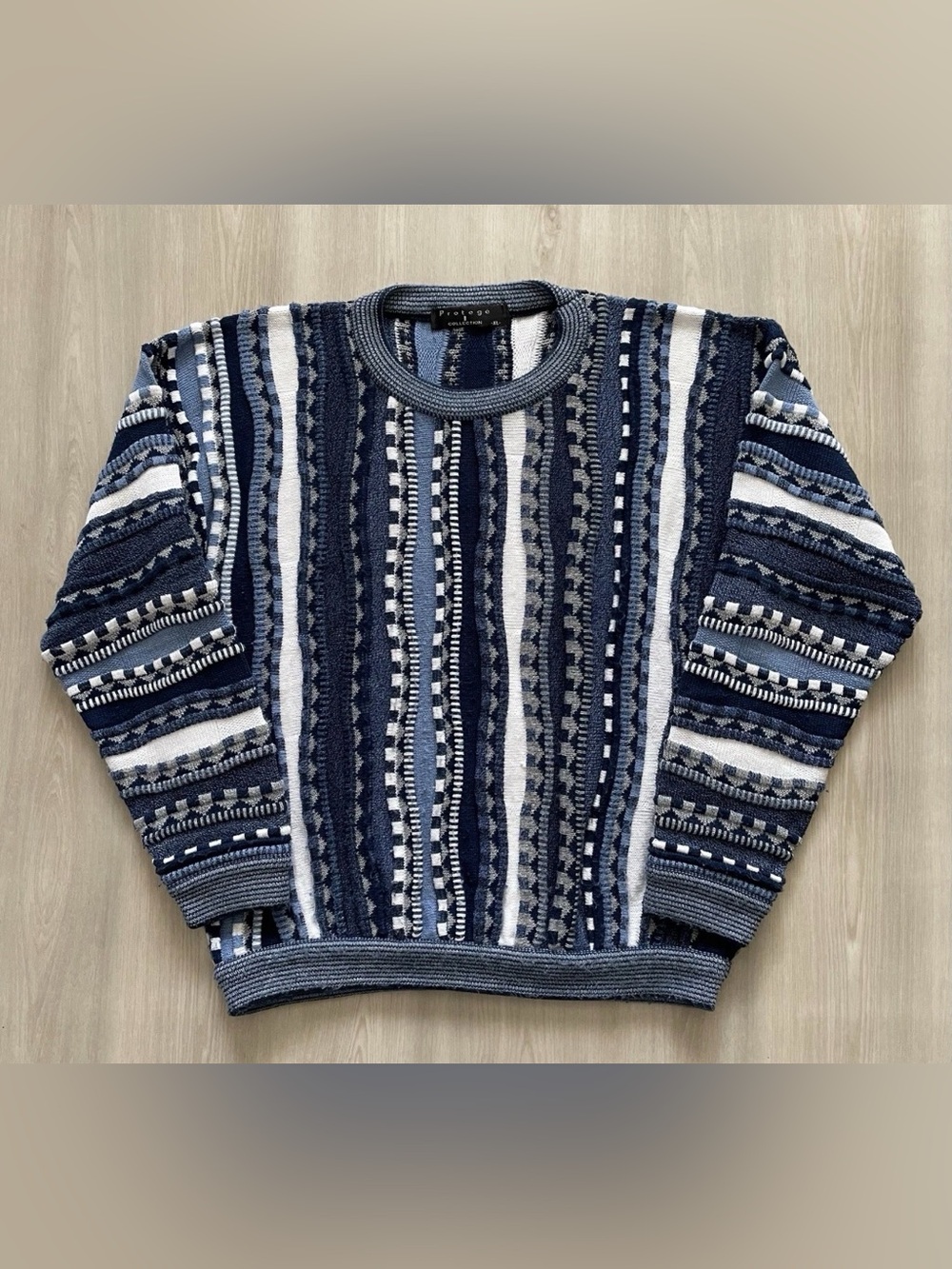 Vintage Protege Coogi Style Textured Knit Sweater Crewneck Blue 
Sz XL